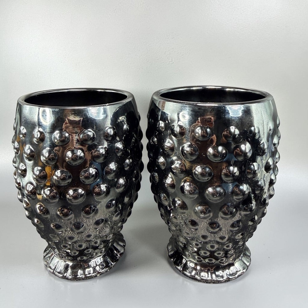 Vintage Tiara Indiana Glass Black Hobnail Tumblers Depression Glass Cups set 2